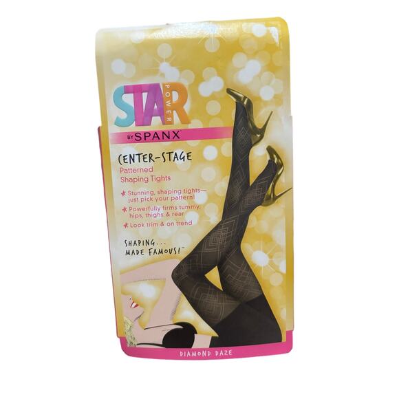 Spanx NWT Star Power Black Center Stage Diamond Patterned Shaping Tights Size C - Picture 1 of 6